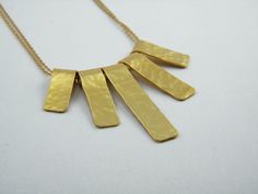 "Long fringe gold necklace, Gold stick necklace, Hammered gold necklace. Handmade gently-hammered five rectangular golden plates slide over a delicate double goldfilled chain. Long minimalistic and elegant necklace , that fit both casual and dress-up outfits. Unique design gold necklace Inspired by the blazing sun If silver jewelry is your favorite - this necklace also available in sterling silver. Center size ~1 1/2\"(3.5cm) X ~1 1/2\"(4cm) Chain Length 30\" (76cm) Look at my shop for other ite Gold Necklace Long, Necklace Long Gold, Long Gold Necklace, Outfits Unique, Ruby Ring Gold, Emerald Ring Gold, Long Fringe, Gold Long Necklace, Coral And Gold