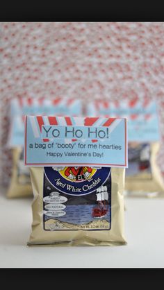 a bag of candy for valentine's day with a sign that says yo hoo