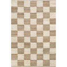 an area rug with checkered squares in beige and brown colors on the floor,