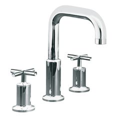 two faucets with chrome handles and nozzles are shown in this image