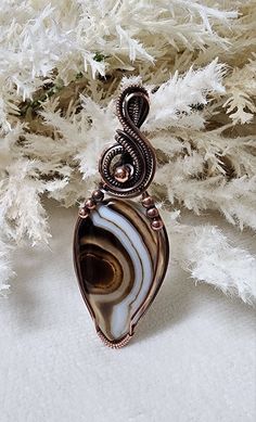 Teardrop Shaped Banded Agate cabochon wrapped in oxidized copper wire and beads Wire Wrapped Hair Accessories, Wire Crystal, Lapidary Art, Copper Wire Art, Metal Bender, Galaxy Jewelry