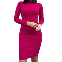 Pretty In Pink Mock Neck Sweater Dress In Ribbed Pattern, Midi Length Brand: Fashion Nova Mfg: Taryn Mrsp: $24.99 Size: Jr S 3/5 Would Fit Women's Regular Sizes 4/6 Measurements: 35" 27" 36" Length Shoulder To Hem 43.5" Condition: New With Tag Fabric: 60/40 Viscose/Poly Wash Instructions: Machine Color: Pink Smoke Free Environment Fast Shipping Pink Knee-length Mini Dress For Winter, Pink Long Sleeve Winter Bodycon Dress, Long Sleeve Pink Bodycon Winter Dress, Pink Knee-length Bodycon Winter Dress, Pink Long Sleeve Bodycon Dress For Winter, Winter Pink Long Sleeve Bodycon Dress, Pink Bodycon Dress For Fall, Pink Stretch Bodycon Dress For Fall, Winter Fitted Pink Dresses