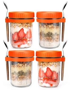 PRICES MAY VARY. Thick Oats Container: Premium glass oatmeal container made of premium BPA free durable food-grade glass, these overnight canning jars are sturdy enough for everyday home use, the wide mouth mason jars is easy to use and clean. Various Uses: (15oz✖4pack) Glass container with lids & spoon is a good choice for dieters to control food intake. Perfect for storing cereal, milk, yogurt, oats, rice, coffee, tea, snacks, nuts, cookies, these overnight oats jars suitable for any office, r Oatmeal Container, Overnight Oats, Oats, The Go, Mason Jars, Cereal, Oatmeal, Orange, Grey