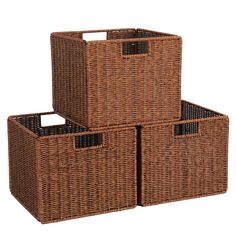 three wicker baskets stacked on top of each other