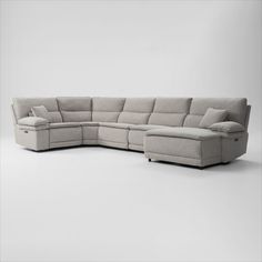 Modern style includes reclining that doesn’t look like reclining—like our Brookdale 5-Piece Dual-Power Reclining Sectional. Adjustable headrest and footrest, cozy deep seats and lots of cushions and pillows—it doesn’t get any comfier. | Brookdale 5-Piece Dual-Power Reclining Sectional with Right-Facing Chaise and 2 Reclining Seats in Ivory | by Value City Furniture Reclining Sectional With Chaise, Comfortable Sectional Sofa, Power Reclining Sectional Sofa, Sectional With Chaise, Comfortable Sectional, Recliner Couch, American Signature Furniture, Value City Furniture, House Renovation