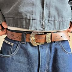 Brown American Western Floral Gold Boho Belt These Belts Are Unisex :)! Beautiful Design One Size Fits Most 1 W X 44l Brand New Thrift Ideas, Boho Belt, Fancy Fits, Boho Belts, American Western, Gold Belt, Thrift Inspo, Western Belt, Men's Belt