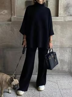 "Embrace Elegance: Less is Always More" ✨Keep Your Cool UP TO 70% OFF 1000s of new styles added✨👑 Wide Leg Pants Outfit, Leg Pants Outfit, Knitted Suit, Mode Casual, Loose Outfit, Black Suits, Knit Set, Plus Size Casual, Black Outfit