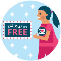 a woman holding a sign that says oh yes it's free with stars around her