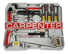 This Carpenter Tool Box Belt Buckle from Dragon Designs Tanside Ltd is an excellent addition to any tradesman's wardrobe. With a unique and stylish design, it combines the theme of carpentry with a tool box, making it perfect for any carpenter or DIY enthusiast. The buckle is interchangeable, allowing you to change the strap to match any outfit. Made with high-quality materials, this multicoloured belt buckle comes in a presentation box, making it an ideal gift for any tradesman or DIY enthusias Dragon Designs, Carpenter Tools, Box Making, Dragon Design, Suspender Belt, Carpentry, Tool Box, Belt Buckle, Suspenders