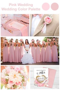 pink wedding color palette with bride and groom