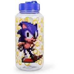 a glass jar with an image of sonic on it