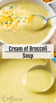 creamy broccoli soup in a bowl with a silver spoon and shredded cheese Creamed Broccoli Soup, Creme Of Broccoli Soup Recipes, Cream Of Brockley Soup, Creamed Soups Bariatric, Soup Liquid Diet, How To Make Cream Of Broccoli Soup, Creamy Soups Without Cream, Best Brothy Soups, Pureed Broccoli Soup