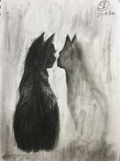 a drawing of two cats facing each other