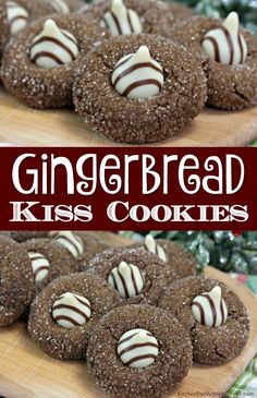 gingerbread kiss cookies on a cutting board