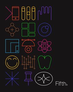 an image of different types of symbols on a black background with the word,'fith'written below it