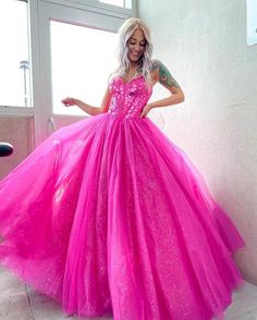 Hot Pink Prom Dresses, Debs Dresses, Hot Pink Prom, Look Legging, Dream Dresses, 16 Dresses, Pink Prom, Sweet 16 Dresses, Pink Prom Dresses