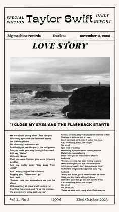 the front cover of taylor swift's love story, which features an image of waves crashing