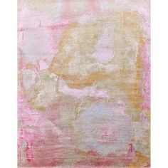 an abstract painting with pink, yellow and white colors on the bottom half of it