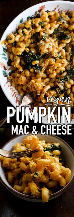 pumpkin mac and cheese with spinach on the side