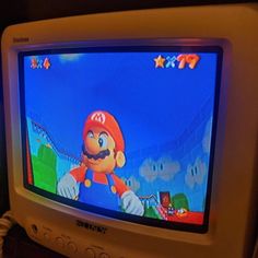 an old nintendo game on the tv screen