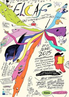 an advertisement for the 2013 elcaf festival in new york city, with colorful graphics