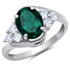 PRICES MAY VARY. CREATED EMERALD - The defined and sophisticated beauty of this 7 stone created emerald and created white sapphire ring enchants every eye it catches. Secured by hand in a prong setting, with VIBRANT color and a STURDY design, this ring delivers a bold yet classic style statement to cherish forever. GENUINE 10K FINE WHITE GOLD - All parts are crafted in solid 10k white gold. Buy with confidence knowing that your ring is engraved with a "10k" stamp and our hallmark stamp as a symbol of authenticity and a promise of exceptional quality. CLASSIC & VERSATILE DESIGN - A true celebration of the impeccable craftsmanship behind all of MAX + STONE timeless designs, this ring is adorned with a 9x7mm oval-cut created emerald center stone and round shaped 2.5mm created white sapphires Emerald Birthstone, White Sapphire Ring, Cushion Cut Ring, Cushion Ring, Gold Gemstone Ring, May Birthstone, Green Emerald, Halo Rings, Halo Ring