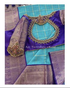 Grand Blouse Designs For Marriage, Marriage Blouses, Simple Maggam Work Blouse, Bride Blouse, Simple Maggam Work, Blouse Design Aari Work, Bridal Blouse Design, Blouse Maggam Work, Blue Blouse Designs