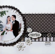 a wedding card with an image of a bride and groom on the front, in black and white