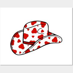 A red and white cow spot cowboy hat. -- Choose from our vast selection of art prints and posters to match with your desired size to make the perfect print or poster. Pick your favorite: Movies, TV Shows, Art, and so much more! Available in mini, small, medium, large, and extra-large depending on the design. For men, women, and children. Perfect for decoration. Cowboy Hat Wall, Valentine Clip Art, Red Cowboy Hat, Cowboy Bandana, Hat Wall, Dads Birthday, Cow Spots, Hat Decoration, Valentine Clipart