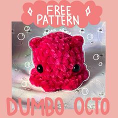 a red stuffed animal sitting on top of a white sheet with the words free pattern