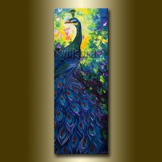 a painting of a peacock on a wall