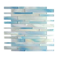 blue and white glass mosaic tile on a white background, with horizontal lines in the middle