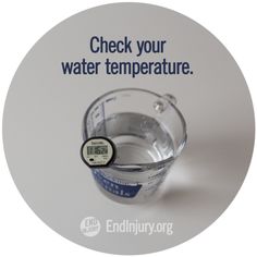 an advertisement for the endinjury org water temperature meter is displayed in front of a circular white background