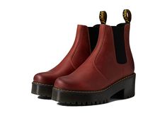 Dr. Martens Rometty - Women's Boots : Brick Burnished Wyoming : Be at the height of modern fashion with the standout style of the Rometty boot from Dr. Martens. Vintage smooth leather upper made of a retro version of Dr. Marten's signature smooth leather with subtle grained effect and contrast base color. Pull-on boot with dual-side gore panels for easy on and off. Classic back heel loop. Cement construction where the upper is cemented to the inside and then the outsole is cemented to the inside Rometty Chelsea Boot, Dr Martens Rometty, Dr Martens Vintage, Chunky High Heels, Pull On Boots, Modern Fashion, Dr. Martens, Wyoming, Smooth Leather