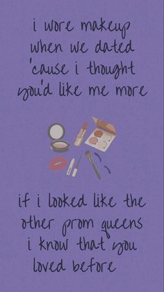 a poem written in black ink on a purple background with an image of makeup items