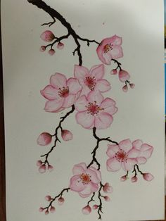 a painting of pink flowers on white paper