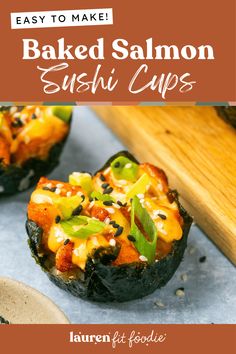 baked salmon sushi cups with text overlay