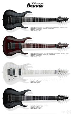 four guitars with different body shapes and colors