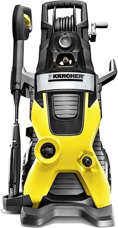 a yellow and black pressure washer on a white background