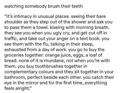 a poem written in black and white with the words,'watching somebody brush their teeth '