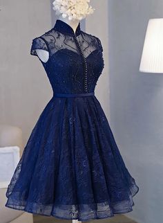 Beautiful Navy Blue Knee Length Lace Party Dress, Homecoming Dress – BeautyDressy Wedding Dress Jacket, Navy Short Dress, Gaun Koktail, 파티 드레스, Homecoming Dresses Short, Fancy Dresses, A Dress, Blue Lace, Lany