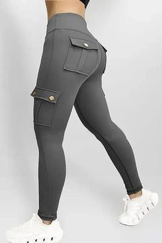 Pocket Design Butt Lifting Active Pants Track Workout, Estilo Chic, Stretch Leggings, Women Cargos, Active Leggings, High Rise Leggings, Cargo Pants Women, Outfit Casual, Fitness Tracker