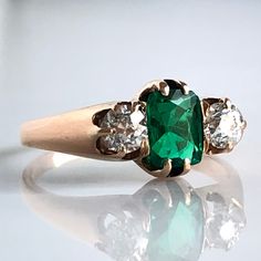 Diamond Rings With Price, Emerald And Diamond Ring, Emerald Gem, Diamond Ring Set, Emerald Diamond Ring, French Cut, 14k Rose Gold Ring, Diamond Ring Settings, Bluish Green