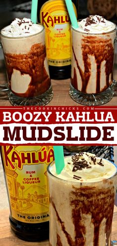 This Kahlua cocktail is an alcoholic party drink you don't want to miss! It's an easy cocktail recipe that comes together in no time. Topped with whipped cream, chocolate syrup, and sprinkles, this Boozy Kahlua Mudslide is so tasty! Enjoy this adult milkshake! Mud Slides Drink Recipe, Kalua Drinks Cocktails Simple, Mudslide Recipe Alcohol Easy, Kahlua Drinks Christmas, Kaluah Drinks Easy, Frozen Mudslide Recipe Alcohol, Kalua Drink Ideas, Drinks With Kalua, Make Ahead Alcoholic Drinks