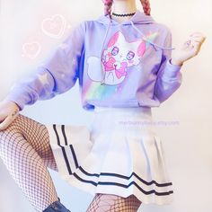 Cute Cat Purple, Pastel Goth Outfits, Goth Outfit, Pastel Goth Fashion, Mode Chanel, Pastel Outfit, Rainbow Outfit, Purple Hoodie, Pastel Fashion