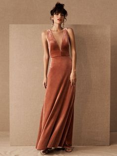 Brown Evening Dress A-Line V-Neck Floor-Length Sleeveless Zipper Velour Formal Dinner Dresses(APP ExclusivePrice $106.99) Dinner Dress Formal, Brown Evening Dresses, Velvet Bridesmaid Dresses, Velvet Maxi Dress, Jenny Yoo, Column Gown, Dinner Dress, 인물 사진, Formal Evening Dresses