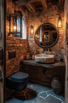 Cool Restroom Design, Hobbit House Plans, Utah Landscaping, Rustic Bathroom Design, Rustic Bathroom Ideas, Brick Bathroom, Spa Oasis, Modern Bathroom Ideas, Garage Bathroom