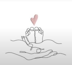 a drawing of two hands holding a pink heart