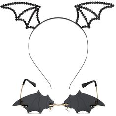 PRICES MAY VARY. Halloween Bat Costume Set: One set includes 1 piece of crystal bat headbands and 1 piece of bat Sunglasses will complete your women costume with a nice touch and that will be a great hit! Bar Wing Headband: These bar ears headband are made of eco-friendly duarable smooth metal with glitter rhinestone, Headband is lightweight, comfortable and easy to wear all day long. Classic Halloween theme: black bat costume set, bring mysterious feeling to your dress up, you will be eye-catch Vampires Makeup, Bat Costumes, Bat Glasses, Halloween Bat Costume, Bat Sunglasses, Bat Cosplay, Bat Ears, Bat Costume, Women Costume