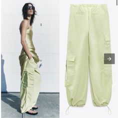 Nwt Zara Nylon Blend Parachute Pants Apple Green Color. Never Worn, New With Tags. Super Trendy Stretch Summer Cargo Pants, Stretch Cargo Pants For Summer, Summer Casual Nylon Cargo Pants, Casual Nylon Cargo Pants For Summer, Spring Stretch Cargo Pants, Summer Cargo Trousers With Pockets, Baggy Parachute Pants For Summer, Summer Cargo Pants With Cargo Pockets, Trendy Stretch Parachute Pants For Summer